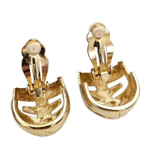 Givenchy Gold Tone Clip On Earrings J Style Half Loop, Signed - Picture 10 of 14